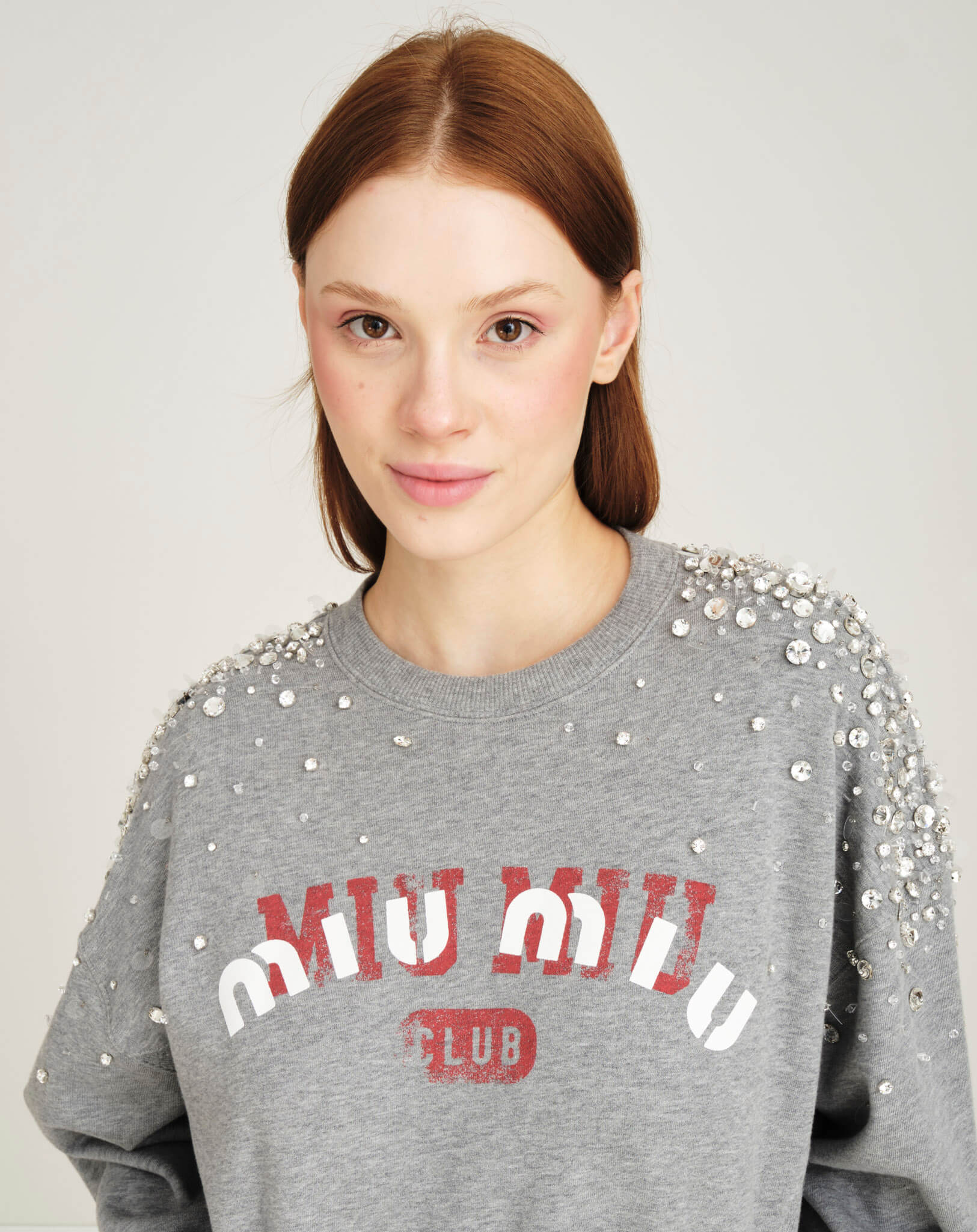 Miu Miu - Embroidered Cotton Fleece Sweatshirt S